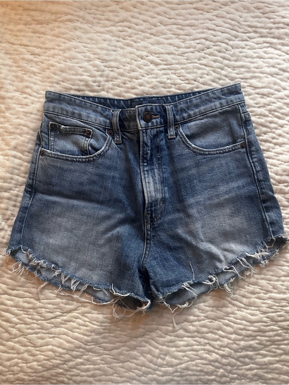 High-Rise Frayed Hem Denim Shorts